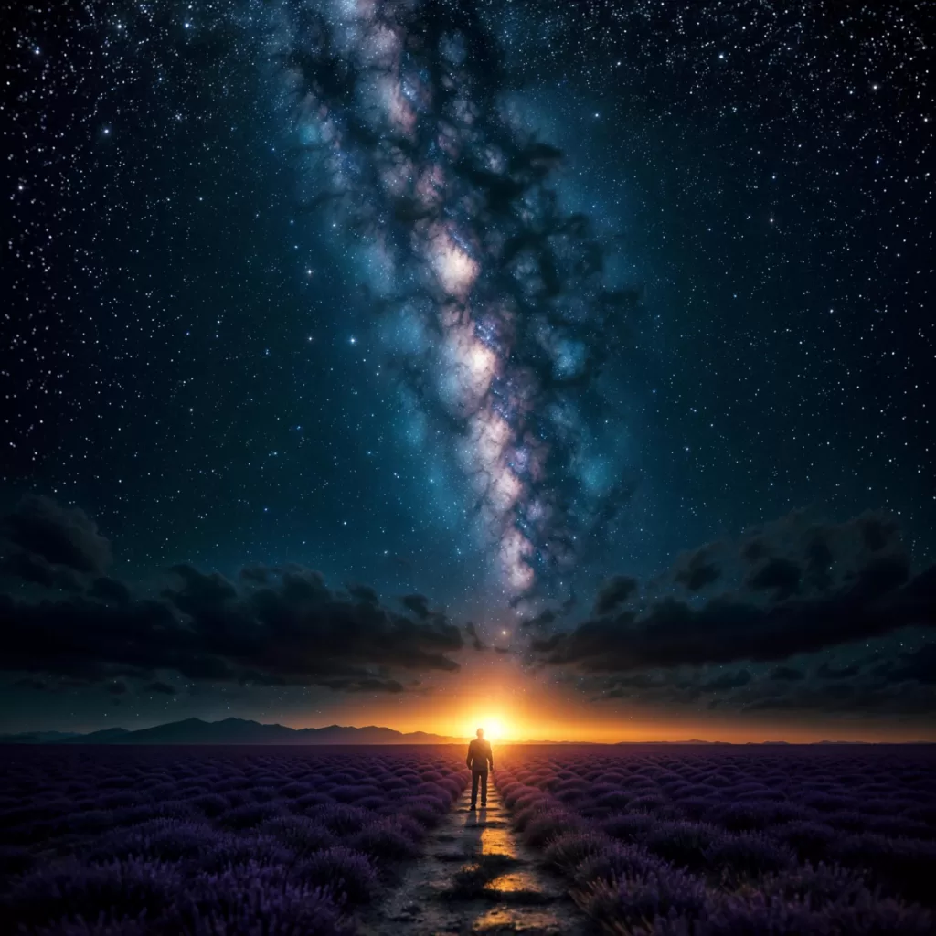 man looking towards the horizon under the milkyway